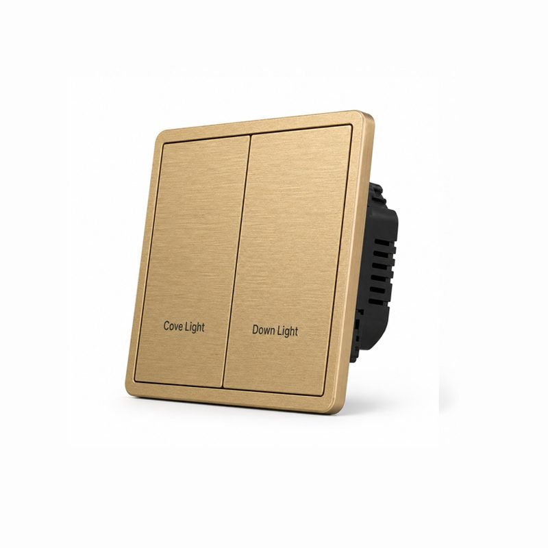 2 button KNX smart switch right angle view showing slim metal frame and button layout