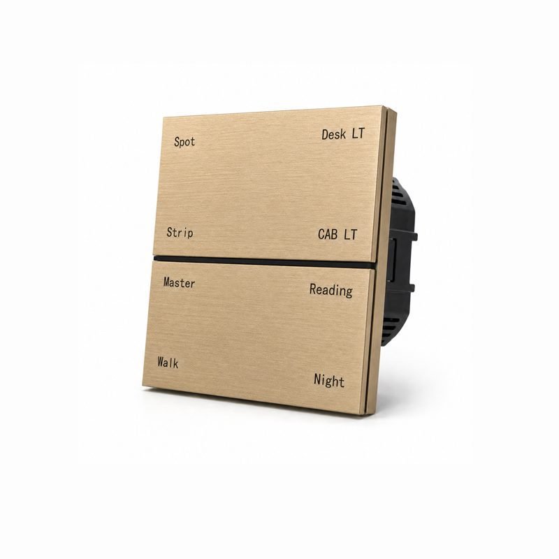 8 button KNX smart switch right angle view, featuring frameless slim metal frame and button layout, ideal for luxury villas.