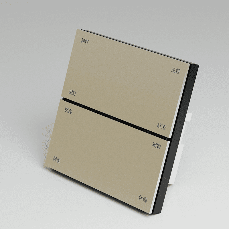 Angled view of 8-key Zigbee smart switch panel for luxury villa and hotel projects