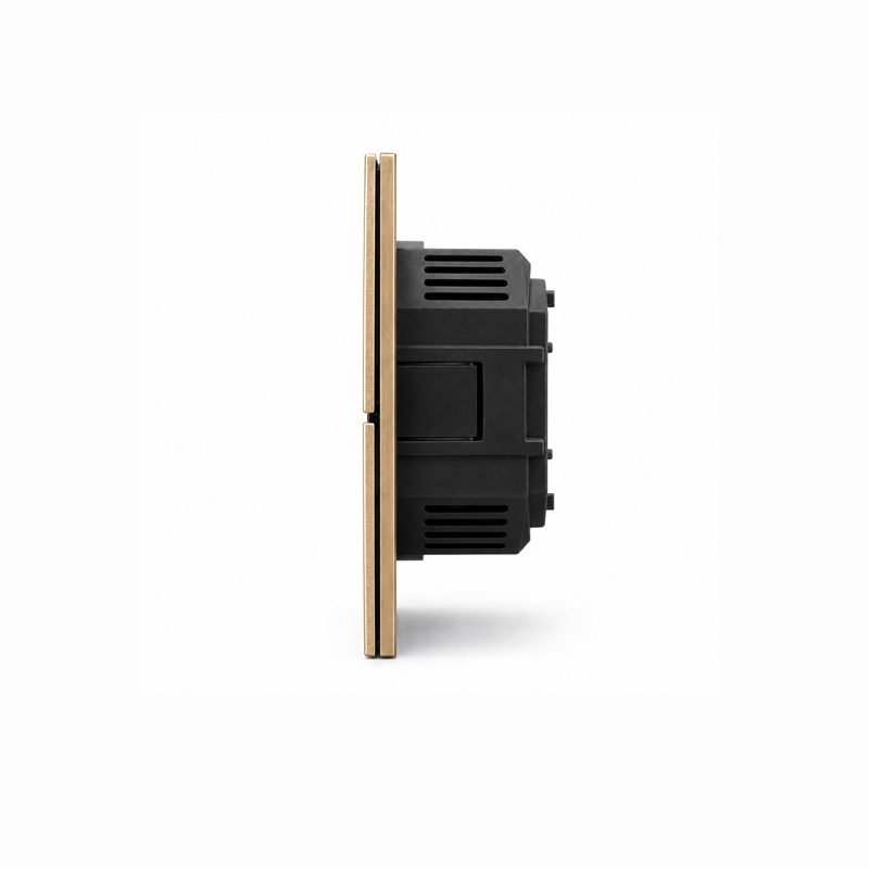 knx-smart-switch-Frameless-ultra-thin-side-view-k900 KNX smart switch side view showing frameless ultra-thin metal wall panel design
