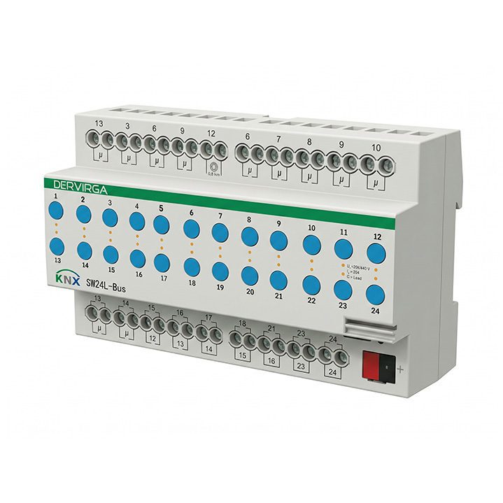 24 channel KNX switch actuator with 16A relay outputs for building automation