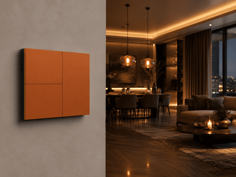 Metal Zigbee smart switch panel installed in a luxury villa smart home system