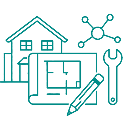 Smart building contractor and architectural design team icon