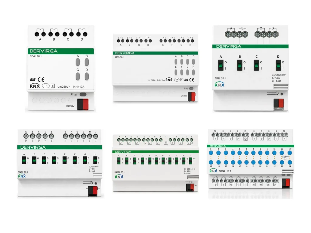 DERVIRGA 4-channel, 8-channel, 12-channel and 24-channel KNX switch actuator range