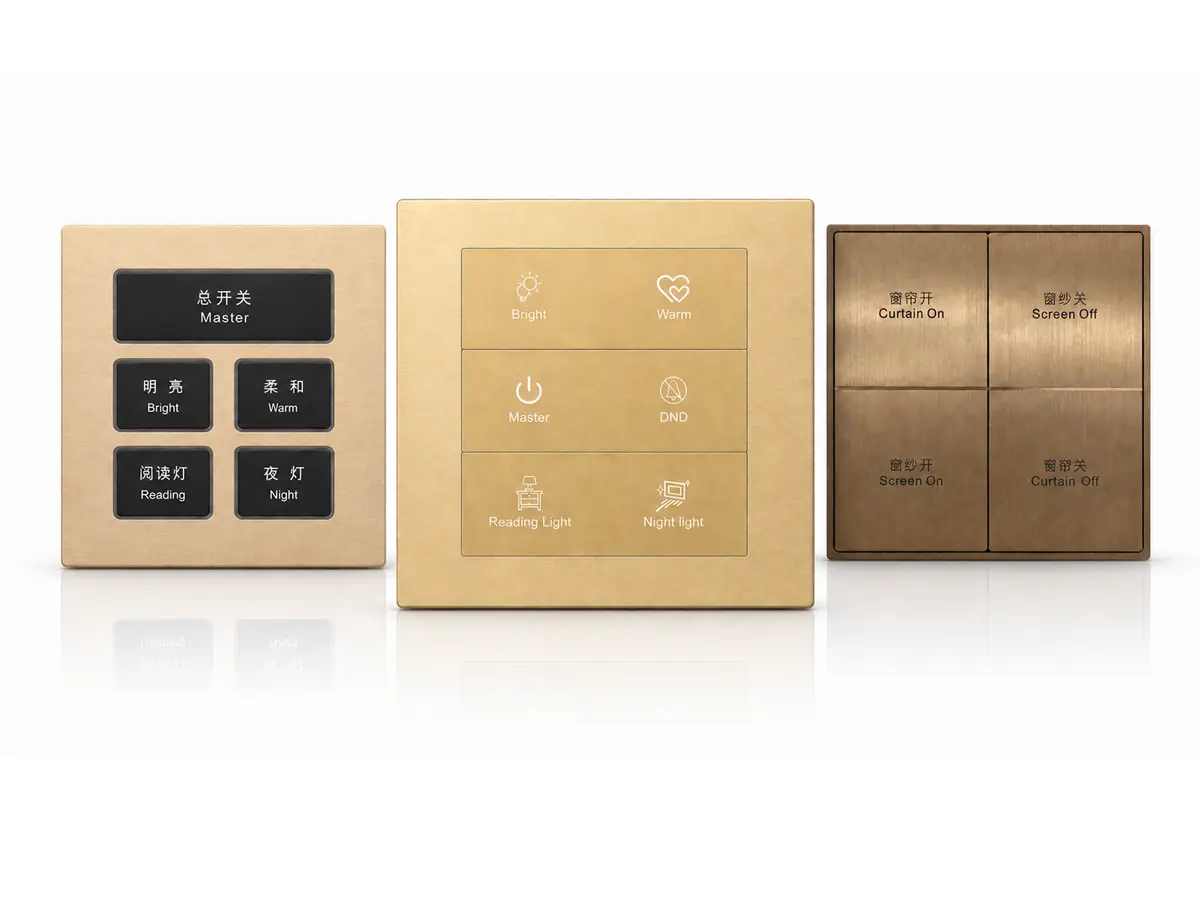 DERVIRGA OEM smart switch panels with customizable buttons, icons, colors and metal finishes
