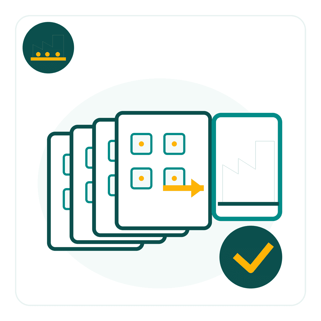 Smart building product sampling and production support icon