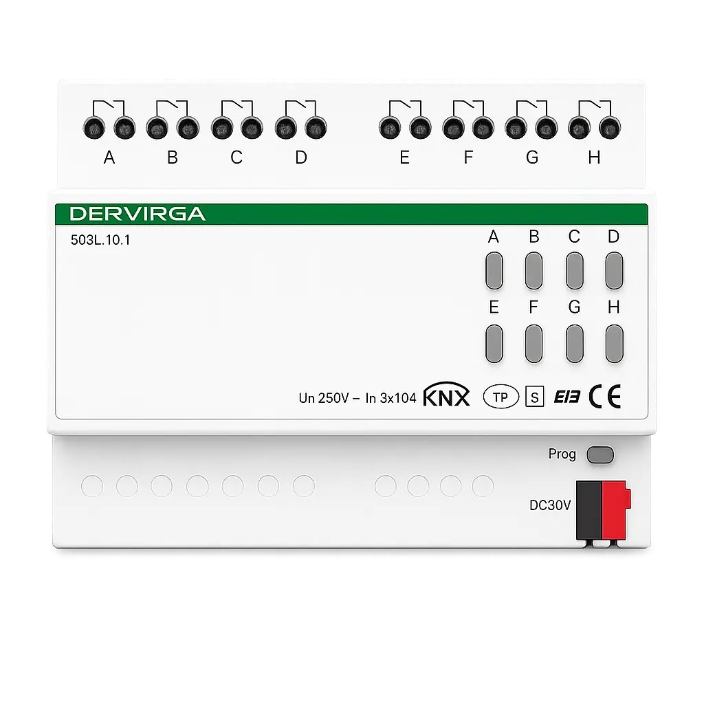 SD Series KNX Switch Actuators 4 DERVIRGA SD8L.10.1 8-channel 10A KNX switch actuator front view