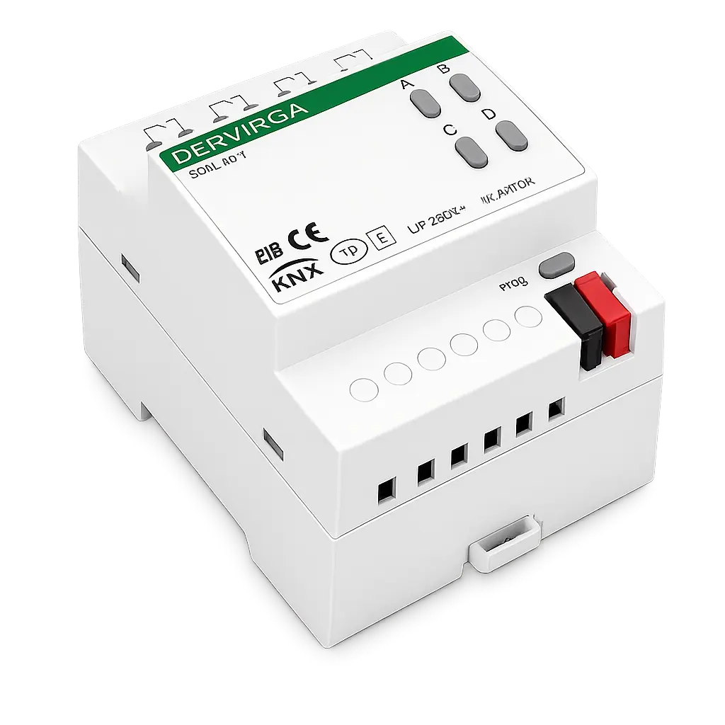 SD Series KNX Switch Actuators 2 DERVIRGA SD4L.10.1 four-channel KNX switch actuator angled view