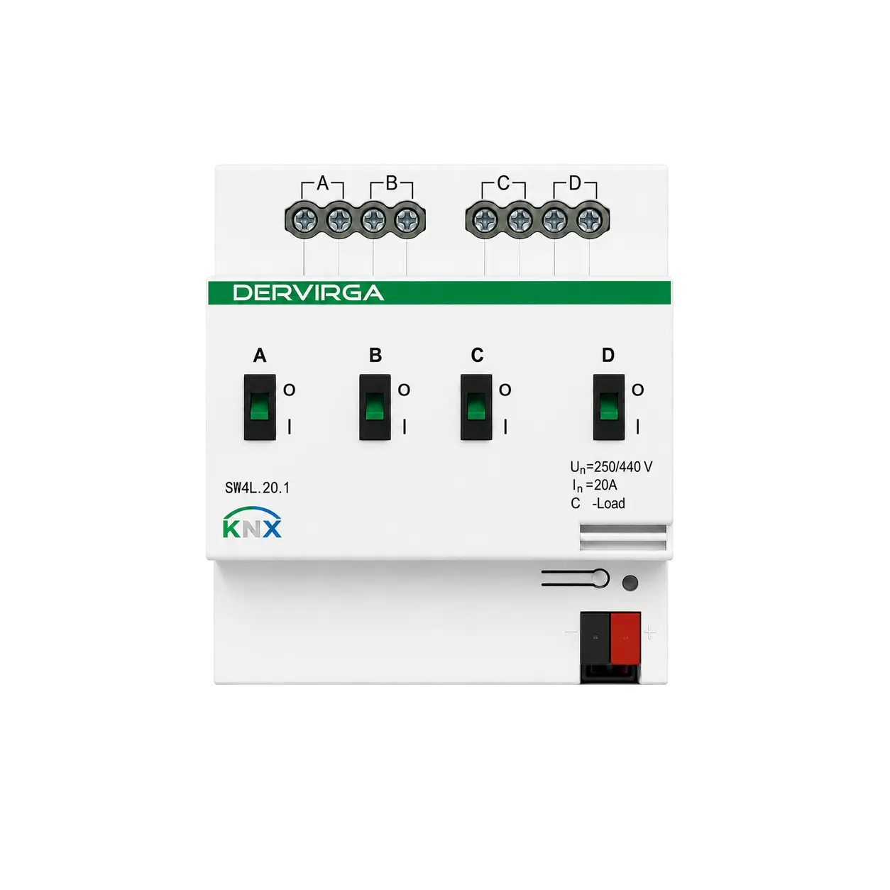 SW Series KNX Switch Actuators 2 dervirga sw4l 20 1 4 channel 20a knx switch actuator front v1 SW Series KNX Switch Actuators SW SERIES KNX Switch Actuators