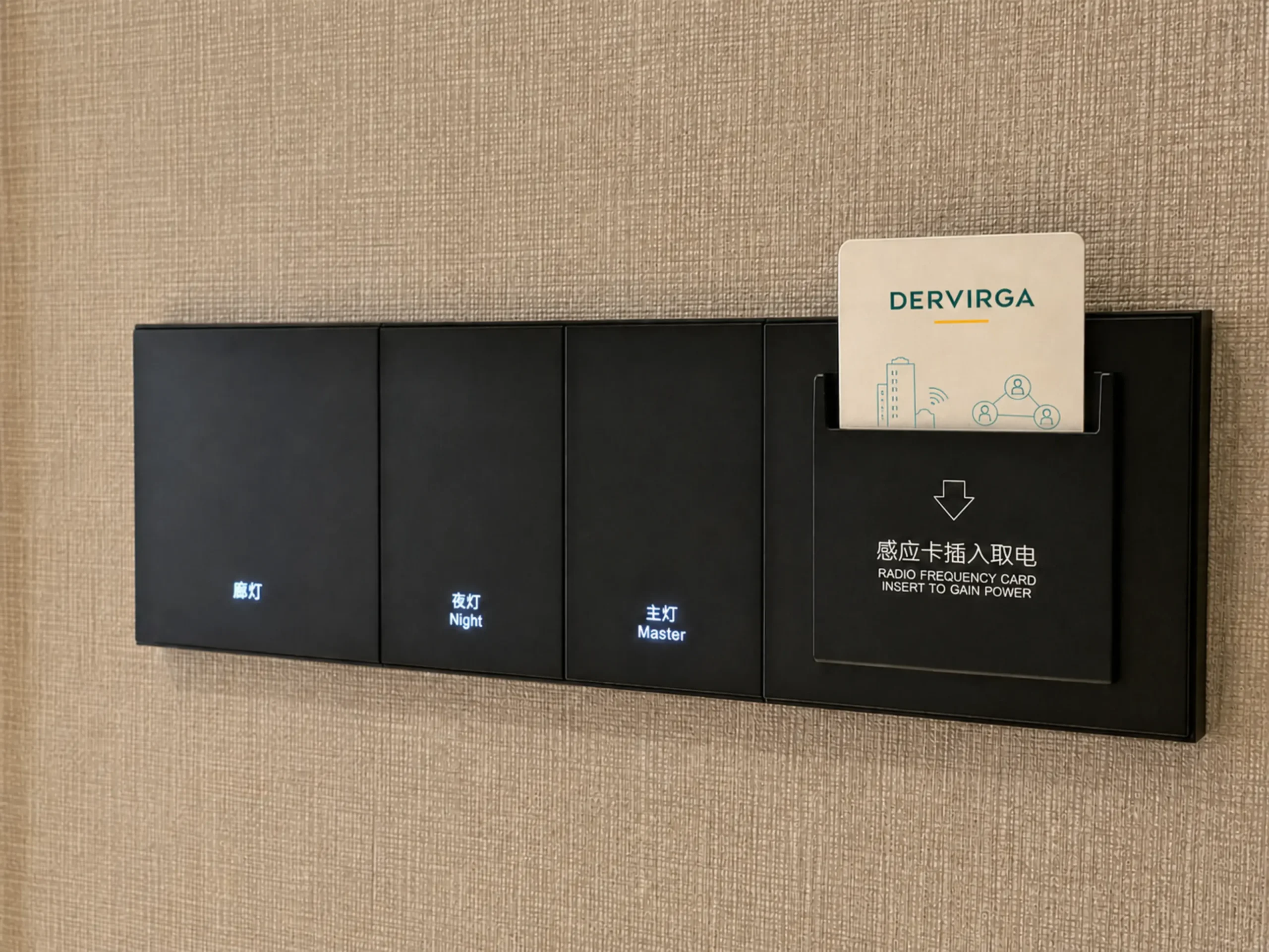 Tuya Zigbee Smart Controls & Hotel Automation 10 DERVIRGA hotel room control and GRMS panels with branded smart hotel key card