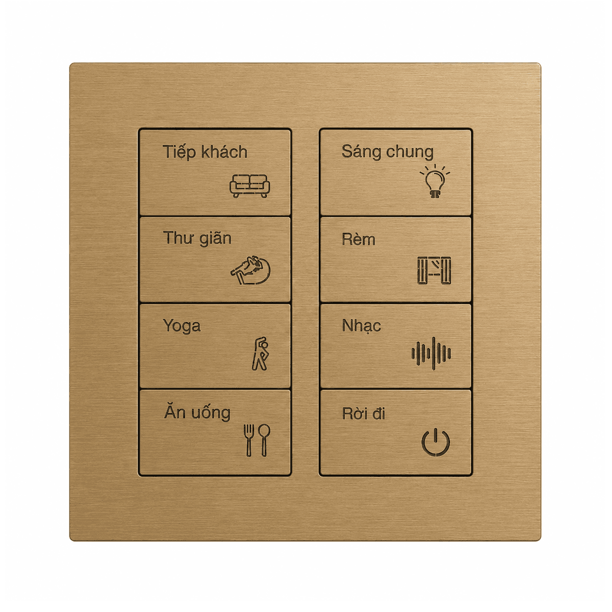 K600 8-button KNX metal smart switch panel in brushed gold finish