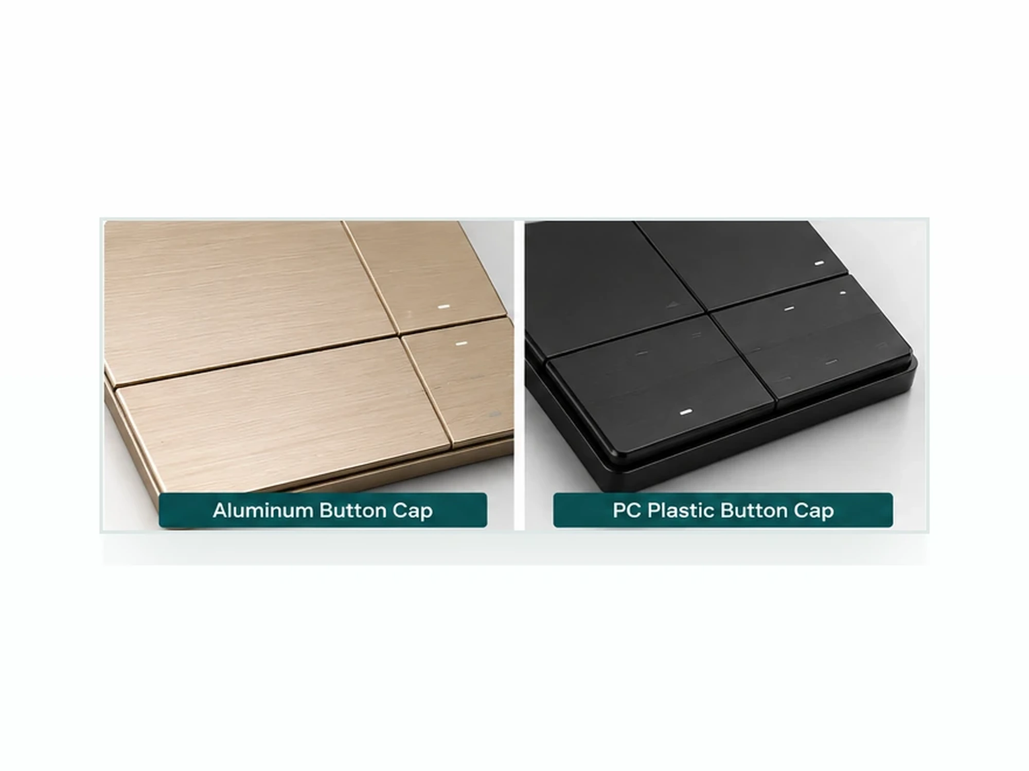 K601 aluminum alloy and PC plastic button cap material options