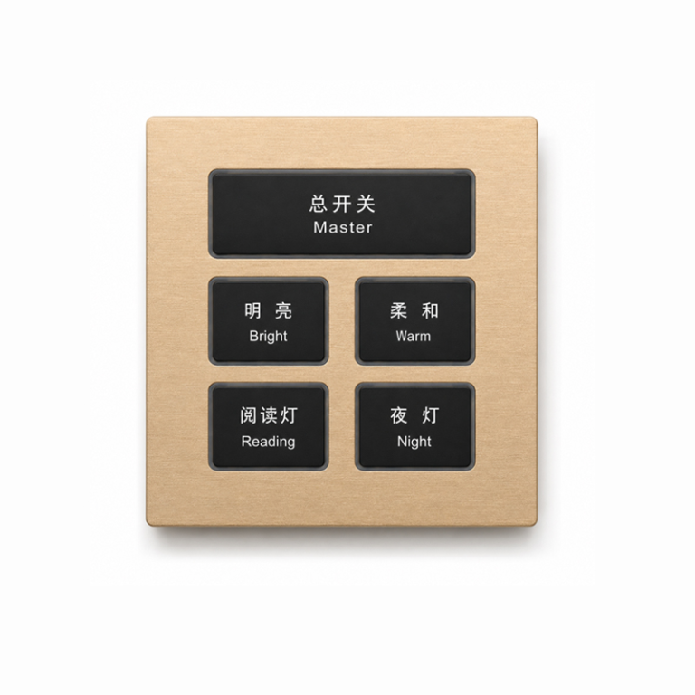 K601 5-button KNX metal smart switch panel in brushed gold with black keys
