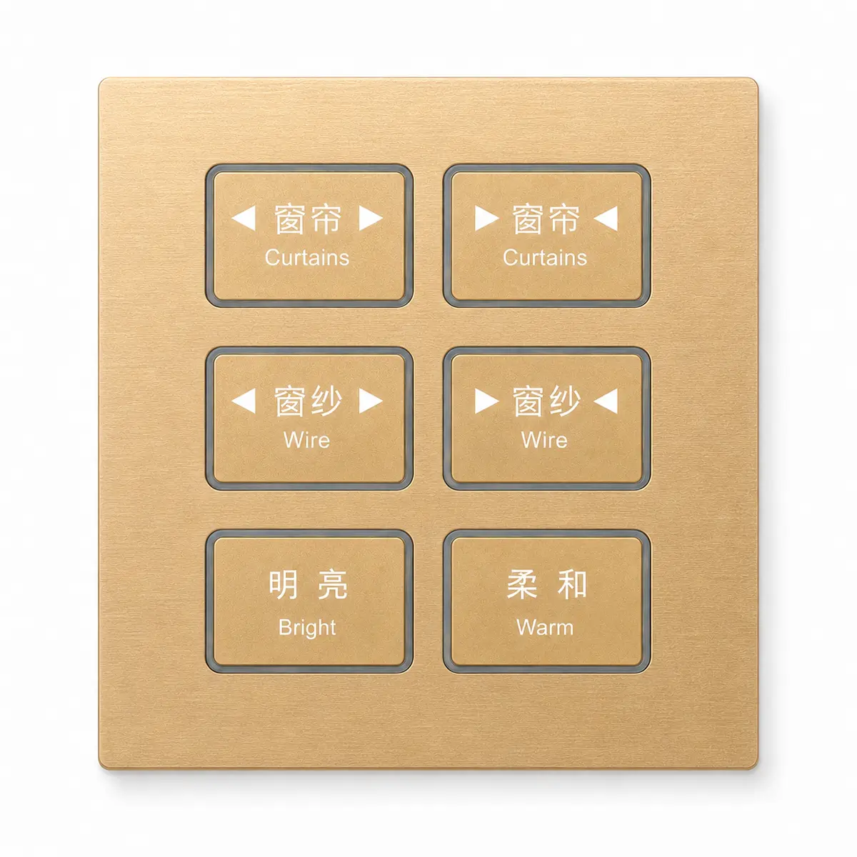 K601 KNX metal smart switch panel in champagne gold with six buttons
