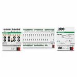 DERVIRGA KNX bus power supply and curtain control modules on a white background
