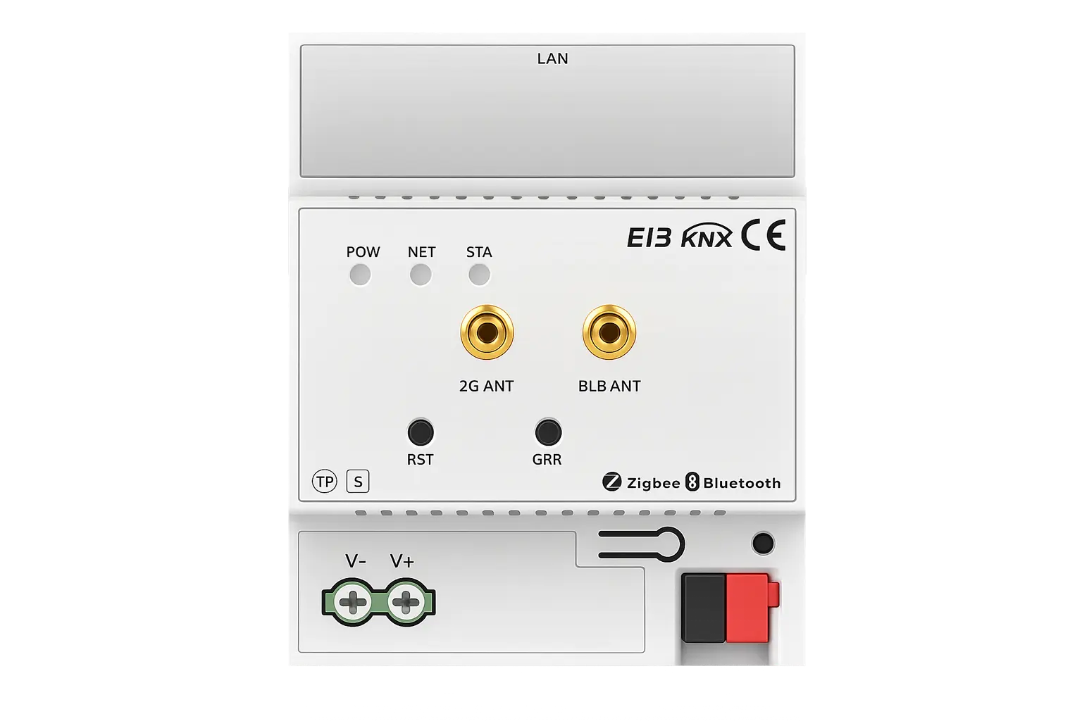 DIN-rail KNX wired and wireless integration gateway with antenna connectors