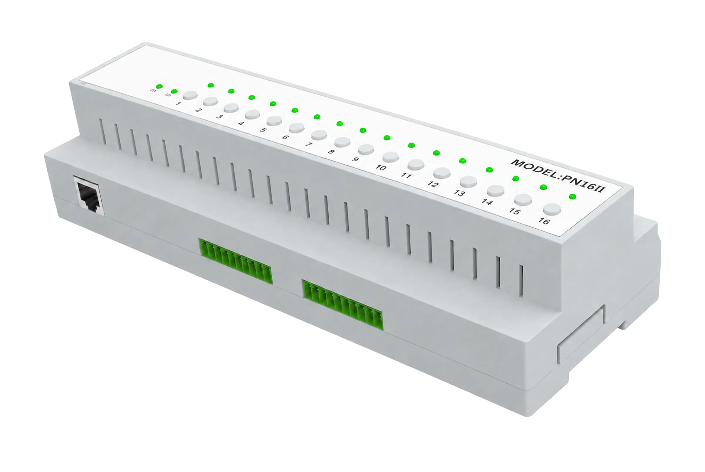 Zigbee Relays & Control Modules 4 PN16II sixteen-channel Zigbee control module for DIN rail installation