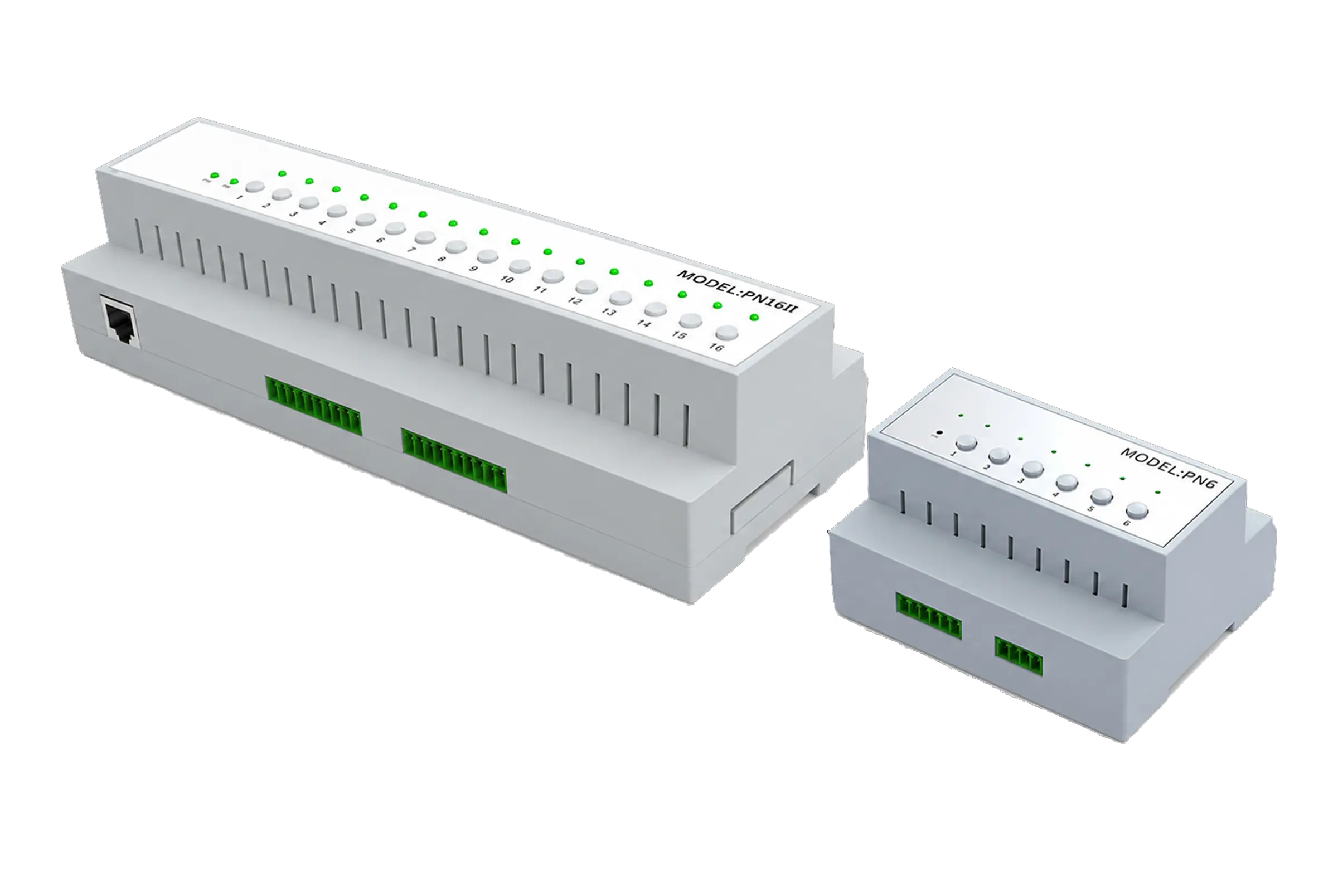 Zigbee Relays & Control Modules 6 pn6 pn16ii multi channel din rail controllers Zigbee Relays & Control Modules Tuya Zigbee relay module solutions from DERVIRGA include PN6, PN16II and MINI16A for multi-channel DIN-rail and compact in-wall relay control. They support app control, timers and automation, with Zigbee 3.0 and Wi-Fi supplied as separate product versions. Actuators, Relays & DIN Rail Modules