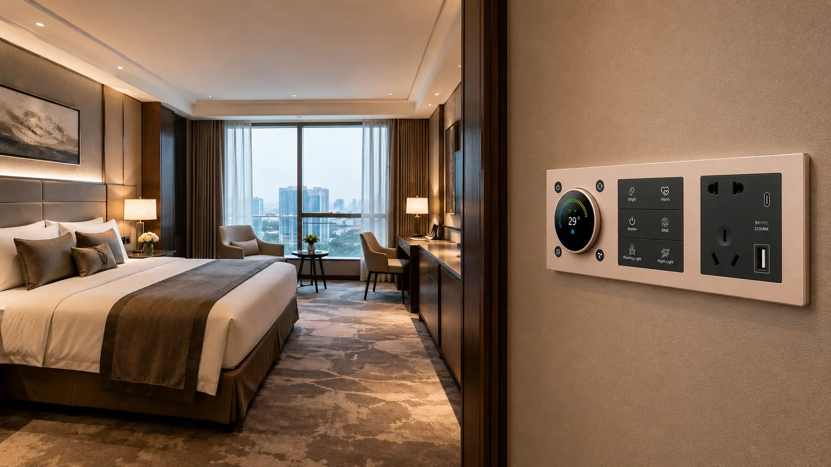 Premium hotel room control panel for KNX smart building automation