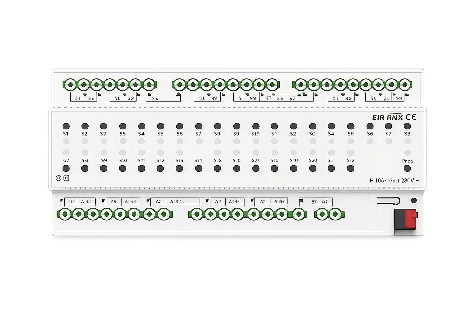 Power Supplies & Curtain Modules 4 KNX 14-channel curtain switch module with front indicators and terminal connections