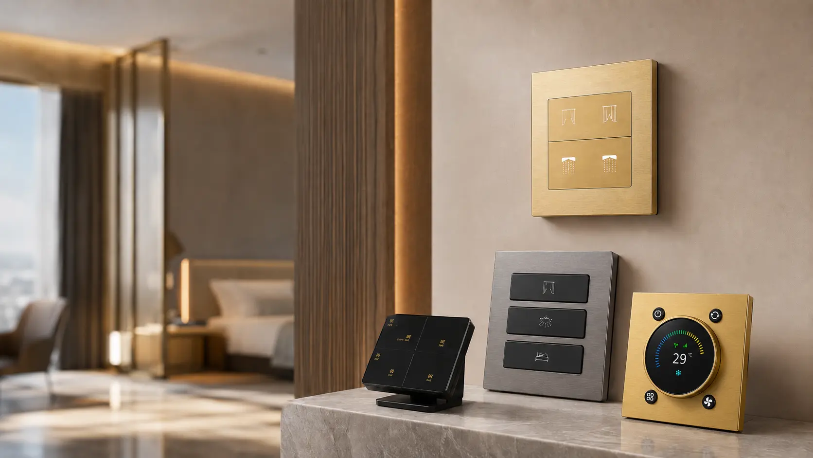 Smart control panel with buttons knob and touch interface for building automation