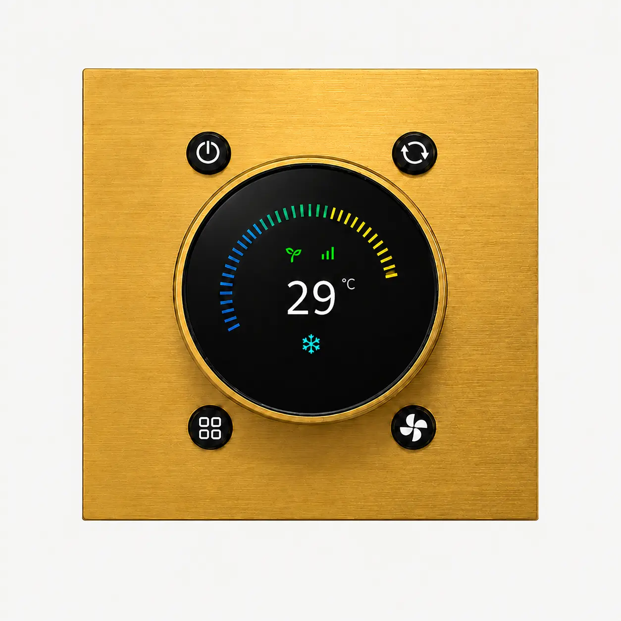 KNX Thermostats & Room Control 10 t8 3in1 knx knob t front brushed gold KNX Thermostats & Room Control KNX ROOM CLIMATE CONTROL KNX Smart Controls & Matching Panels