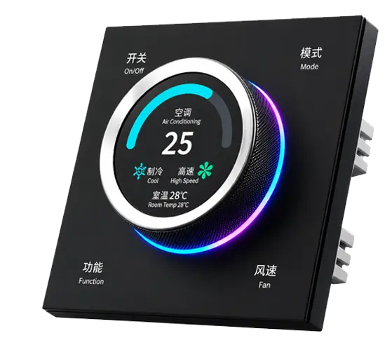 Tuya HVAC & Room Control 7 Black Tuya rotary HVAC thermostat with four physical buttons