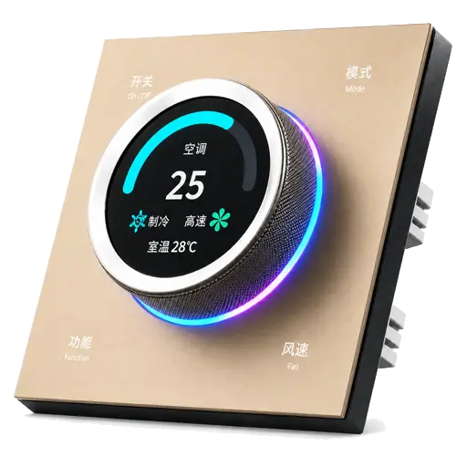 Tuya HVAC & Room Control 6 Champagne gold Tuya rotary HVAC thermostat with four physical buttons