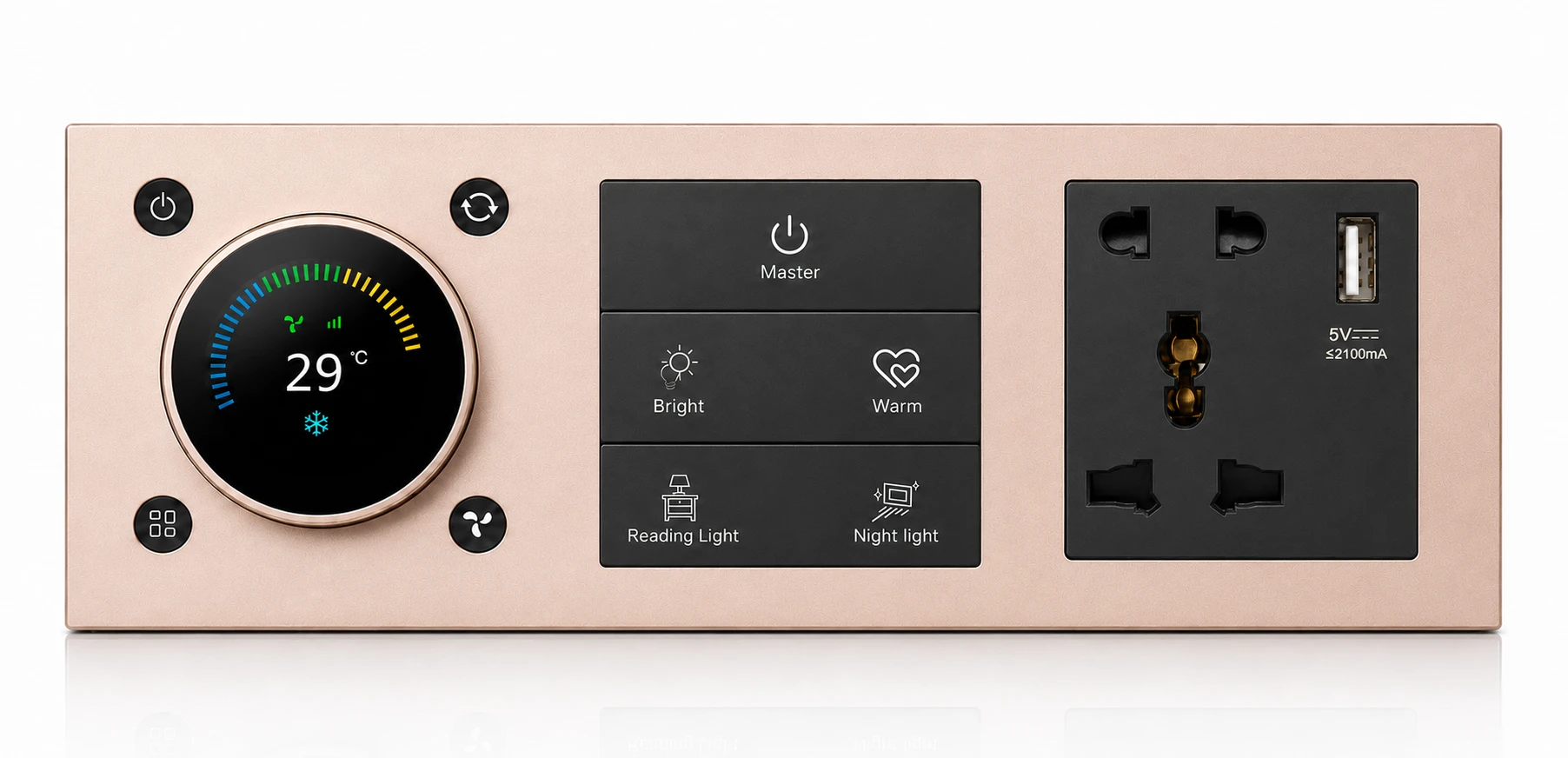 Metal power socket and matching smart switch panel combination