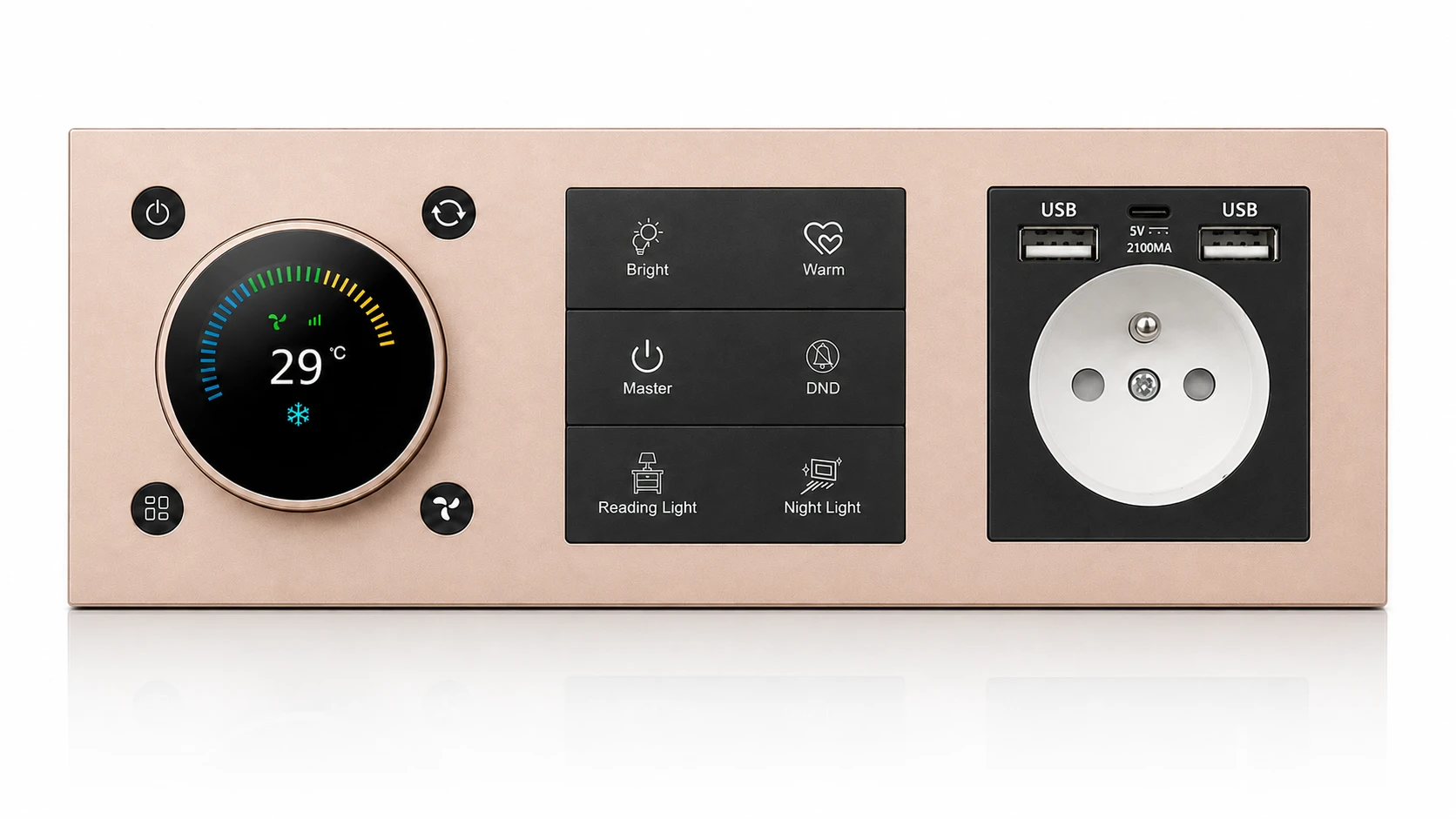 Metal USB charging socket and smart switch combination panel