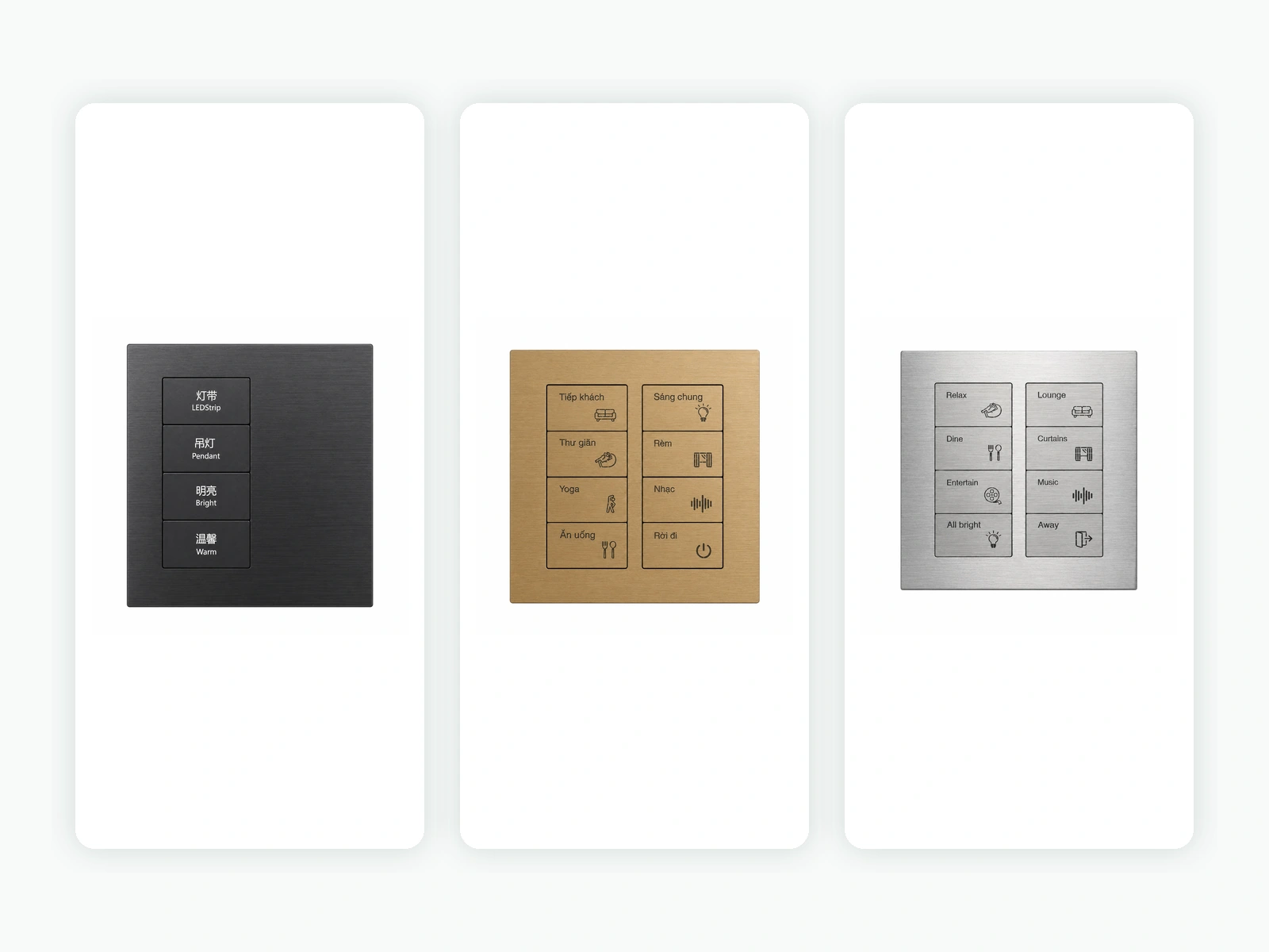 K600 KNX Metal Smart Switch Panel Series 3 k600 brushed anodized finish clean K600 KNX Metal Smart Switch Panel Series The K600 KNX metal smart switch panel is available in a 4-button layout and two distinct 8-button structures. It combines a full CNC-machined metal panel with four integrated 16A relay outputs, KNX bus supply and auxiliary power input, while supporting project-specific surface finishes, icons and logo customization. KNX Smart Switch Panels