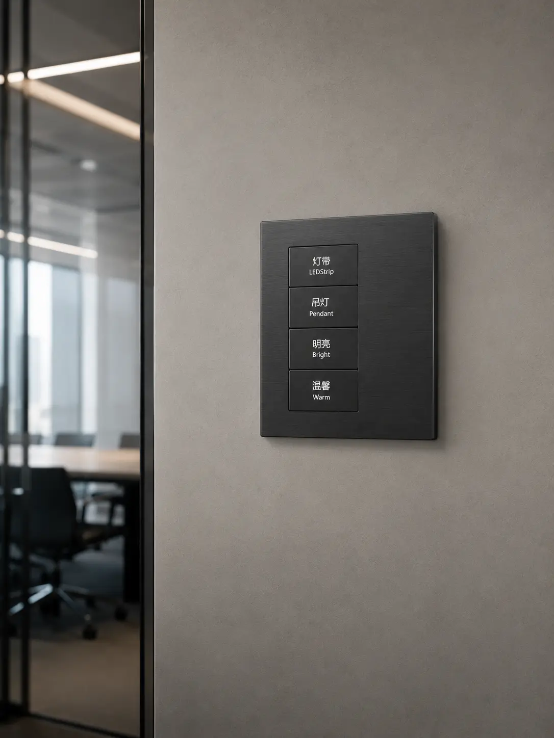 K600 KNX Metal Smart Switch Panel Series 9 K600 KNX metal smart switch panel application in an office and commercial building