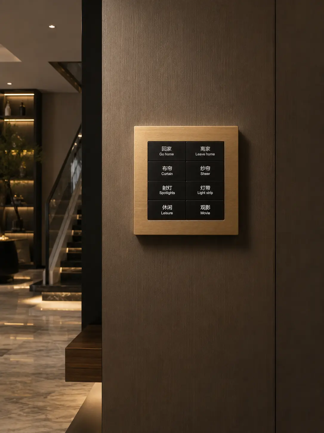 K600 KNX Metal Smart Switch Panel Series 7 K600 KNX metal smart switch panel application in a luxury villa interior