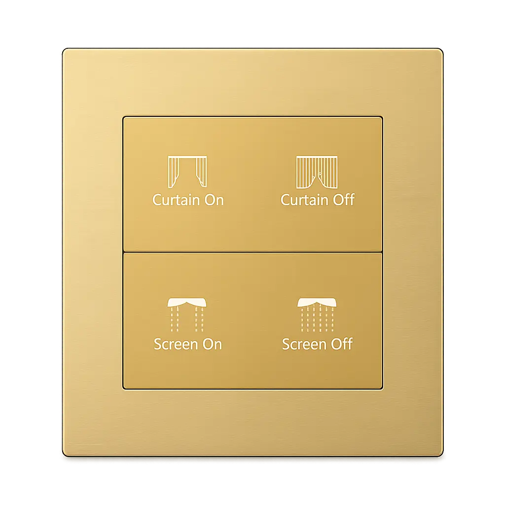 K602 KNX Metal Smart Switch Panel Series 3 K602 KNX metal switch panel with four visible control surfaces in brass-gold appearance