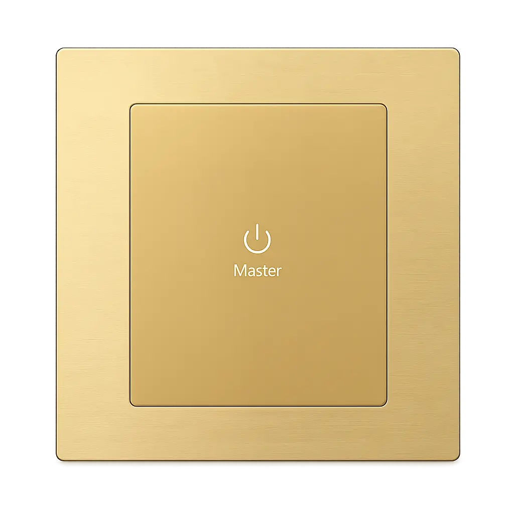 K602 KNX Metal Smart Switch Panel Series 2 K602 KNX metal switch panel with a full-size brass-gold control surface, front view
