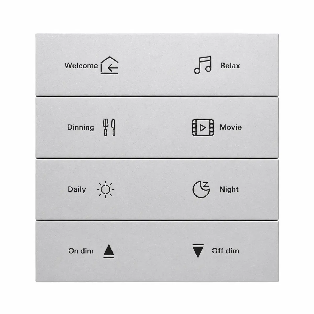 K900 KNX metal smart switch panel with 8-button layout in sandblasted white finish