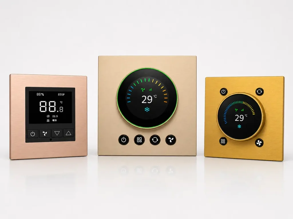 KNX thermostats and room-control panels for hotel HVAC systems